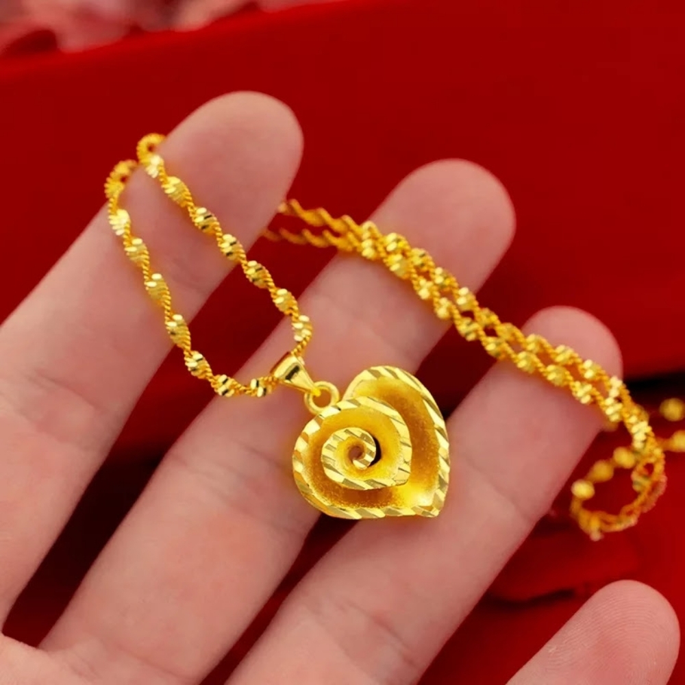 Set of love jewelry, sterling silver coated with gold. Pendant + chain